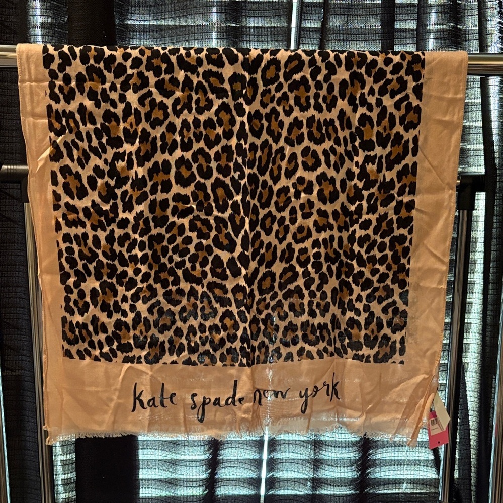 Kate Spade Leopard Oblong Scarf with Tan Border